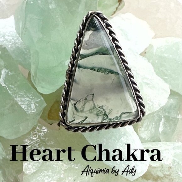 Moss Agate silver Victorian statement gem ring - Picture 4 of 6